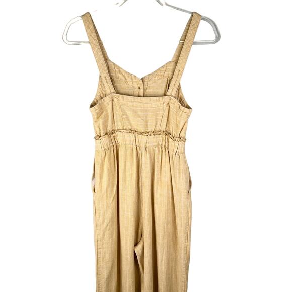 Romeo + Juliet Couture Jumpsuit Yellow White Stripes Small Linen Blend Pockets - Picture 7 of 15